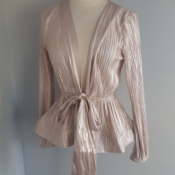 NWOT Luxxel WOMEN'S long sleeve blouse pink silver Size M - Picture 14 of 15